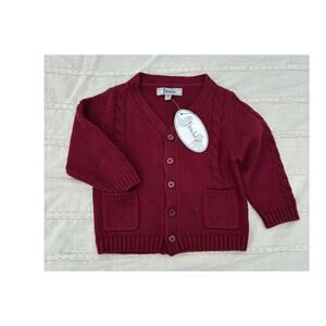 NWT Frenchie Mini‎ Couture Cable Knit Cardigan, Maroon, Size 6 months
